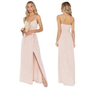 Show Me Your MuMu Liz Maxi Dress Size XXS Dusty Blush Chiffon Surplice Wrap Slit